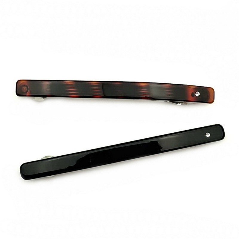 Barrette cheveux classique longue 10cm fait main avec strass - marron ou noir Barrette cheveux classique longue 10cm fait main avec strass - marron ou noir