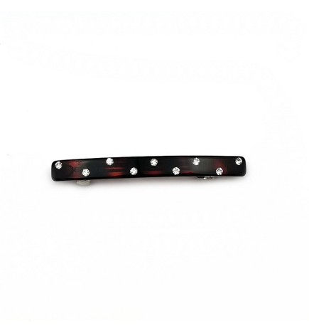 Barrette cheveux 6.5cm fait main, avec strass - marron ou noir