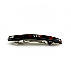 Barrette cheveux 6.5cm fait main, avec strass - marron ou noir