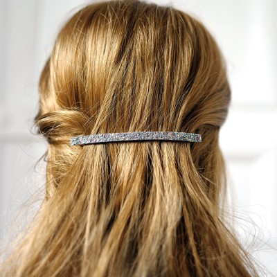 Barrette cheveux paillette longue 10cm - gris vert