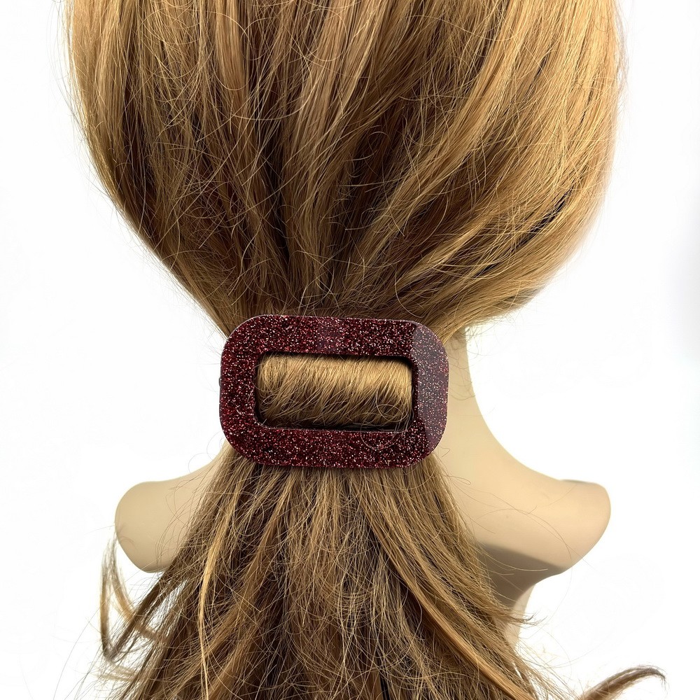 Barrette cheveux ajourée acétate paillette fait main - rouge