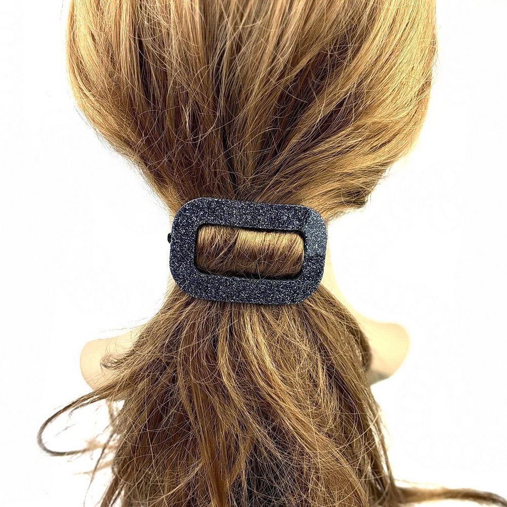Barrette cheveux ajourée acétate paillette fait main - gris