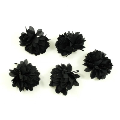 Lot de 5 petites fleurs en tissu satin - noir