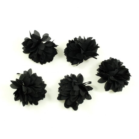 Lot de 5 petites fleurs en tissu satin - noir