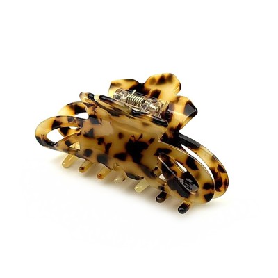 Pince cheveux fleur en acétate, décor tortue, 8cm