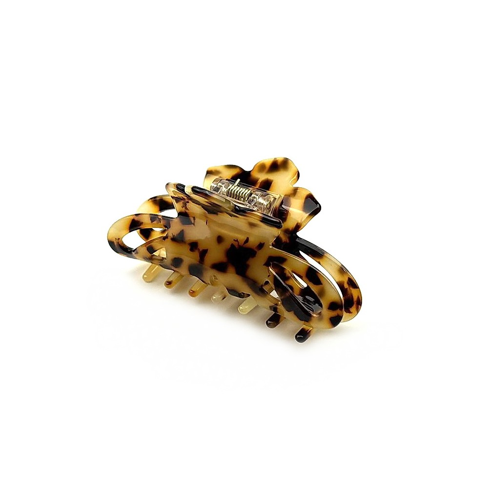 Pince cheveux fleur en acétate, décor tortue, 8cm Pince cheveux fleur en acétate, décor tortue, 8cm