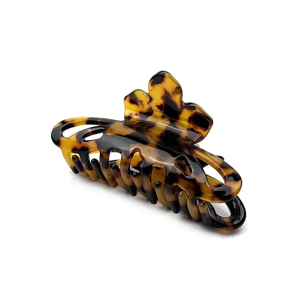 Pince cheveux fleur en acétate, décor tortue, 8cm Pince cheveux fleur en acétate, décor tortue, 8cm