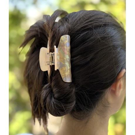 Pince cheveux crabe en résine effet nacré, 8cm