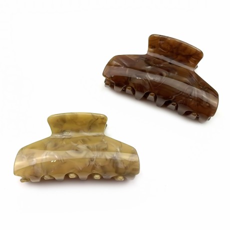 Lot de 2 pinces à cheveux effet marbré – Marron chocolat & Beige doré