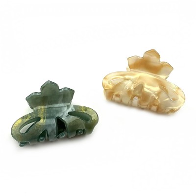 Lot de 2 pinces à cheveux, en résine marbrée - vert/doré