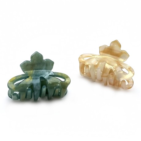 Lot de 2 pinces à cheveux, en résine marbrée - vert/doré