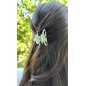 Lot de 2 pinces à cheveux, en résine marbrée - vert/doré