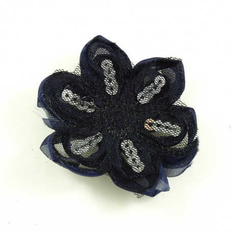 Fleur en tissu et sequin 7cm - Bleu