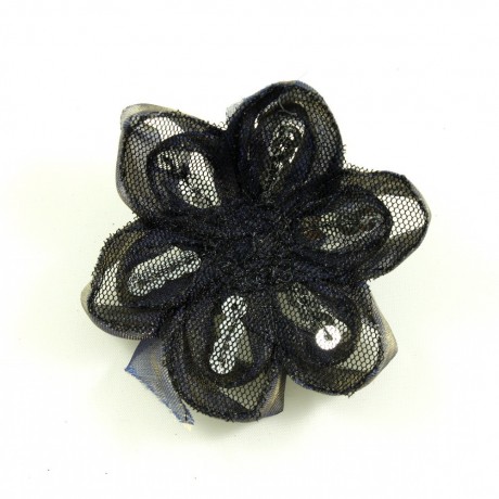 Fleur en tissu et sequin 7cm - Bleu gris