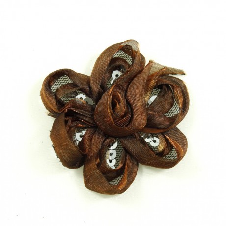 Fleur en tissu et sequin 7cm - Camel