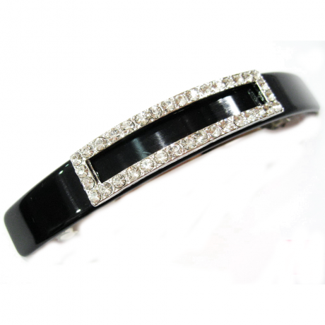 Barrette cheveux noir incurvée rectangulaire avec strass 10cm