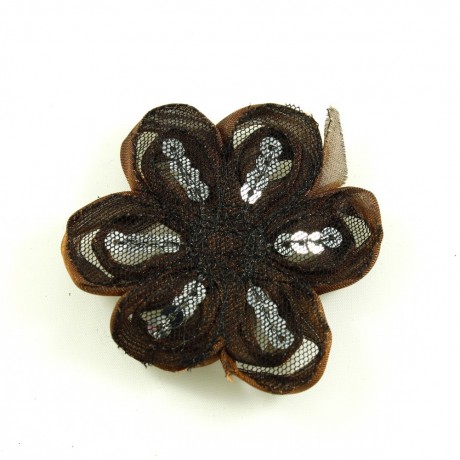 Fleur en tissu et sequin 7cm - Camel
