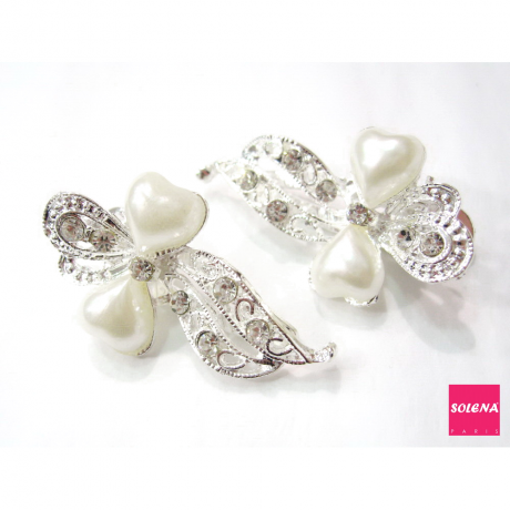 2 Pinces cheveux fantaisies en perles et strass pour mariage cérémonies 4.5cm