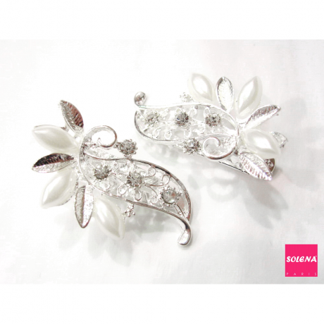 2 Pinces cheveux fleur en perles et strass pour mariage cérémonies 4.5cm