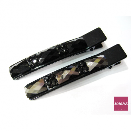 Pince cheveux crocodile plat en strass 6cm noir