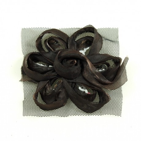 Fleur en tissu et sequin 7cm - Marron