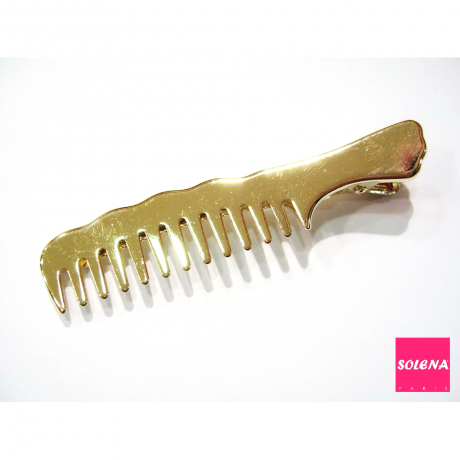 Pince cheveux crocodile plat en métal doré motif peigne 7cm