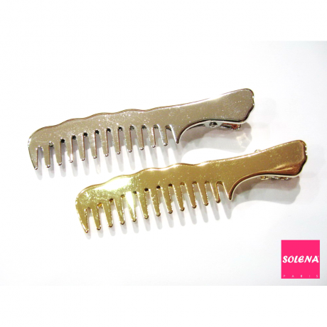 Pince cheveux crocodile plat en métal argenté motif peigne 7cm