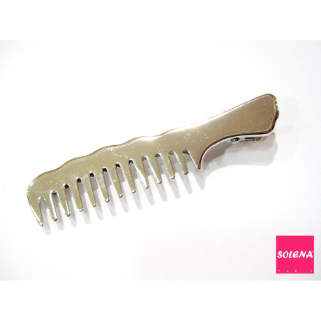 Pince cheveux crocodile plat en métal argenté motif peigne 7cm