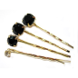 Lot 4 mini pinces fantaisie cheveux en métal doré et strass - noir