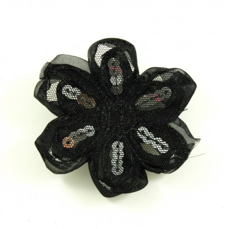 Fleur en tissu et sequin 7cm - noir