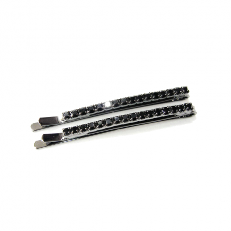 2 pinces cheveux en métal et strass noir 5cm