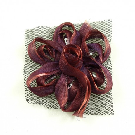 Fleur en tissu et sequin 7cm - rouge irisé