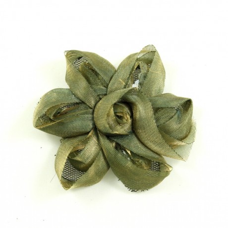 Fleur en tissu et sequin 7cm - Vert Kaki
