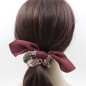 Chouchou élastique cheveux tissu maille imprimé avec noeud uni amovible - bordeaux
