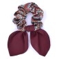 Chouchou élastique cheveux tissu maille imprimé avec noeud uni amovible - bordeaux