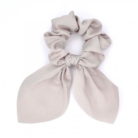 Chouchou élastique cheveux tissu brillant avec noeud amovible - beige