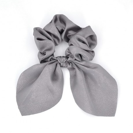 Chouchou élastique cheveux tissu brillant avec noeud amovible - gris