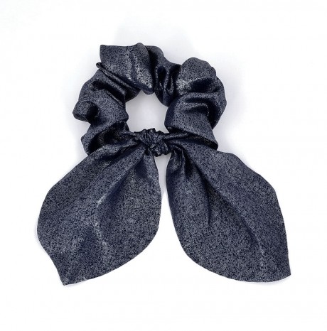 Chouchou élastique cheveux tissu brillant avec noeud amovible - bleu