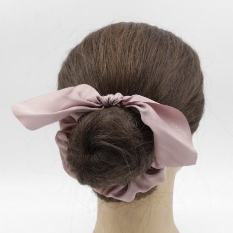 Chouchou élastique cheveux tissu brillant avec noeud amovible - rose