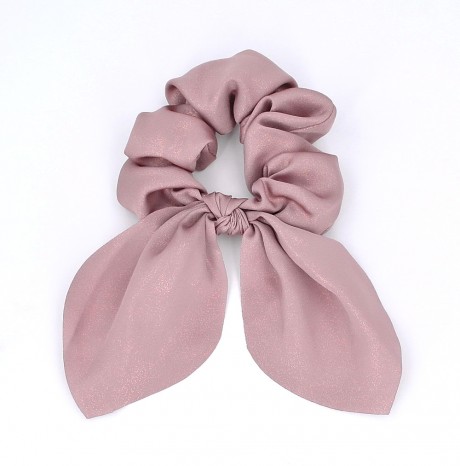 Chouchou élastique cheveux tissu brillant avec noeud amovible - rose