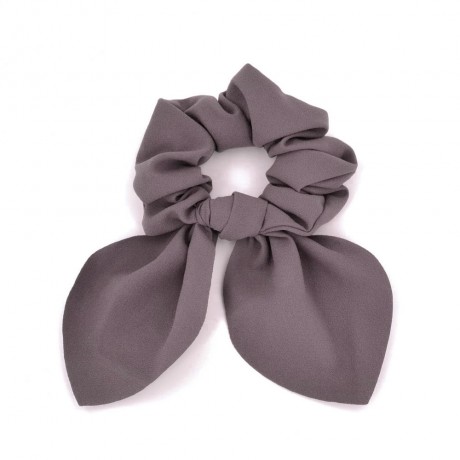 Chouchou élastique cheveux en tissu avec noeud amovible - gris taupe