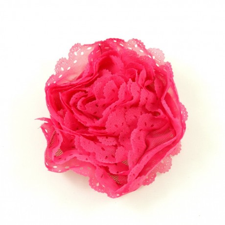 Grosse fleur plate fuchsia en tissu bord dentelé environ 8cm
