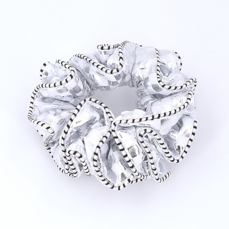 Chouchou élastique cheveux avec motif damier argenté