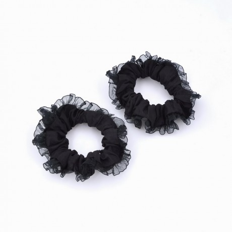 2 chouchous élastiques cheveux satiné avec bordure fantaisie 8cm noir
