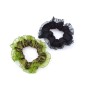 2 chouchous élastiques cheveux satiné avec bordure fantaisie 8cm vert/noir