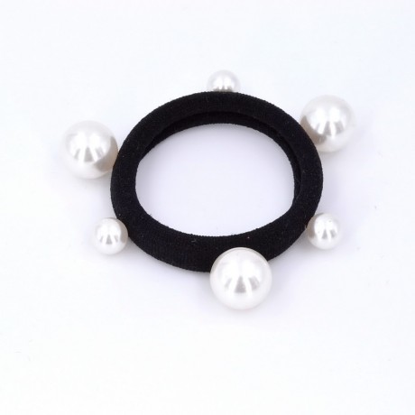 Elastique cheveux ou bracelet noir avec perles nacrées