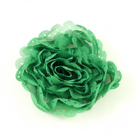 Grosse fleur plate vert en tissu bord dentelé environ 8cm