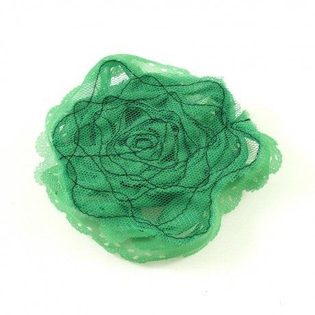 Grosse fleur plate vert en tissu bord dentelé environ 8cm