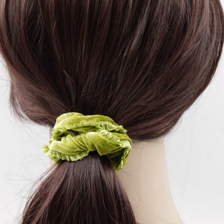 2 chouchous élastiques cheveux en velours avec volant vert et marron