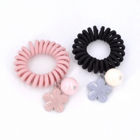 2 élastiques torsadés en fil polyester façon fil de téléphone pendant fleur couleurs assorties